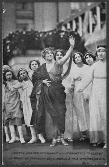 liberty and her attendants  suffragettes tableau 276006v